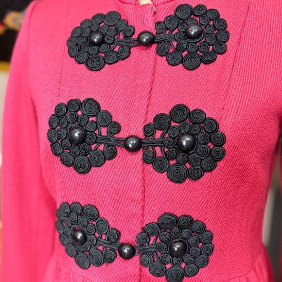 Vintage Y2K Rampage Pink Textured Mandarin Collar‎ Jacket Black Frogs Buttons M - Picture 9 of 10